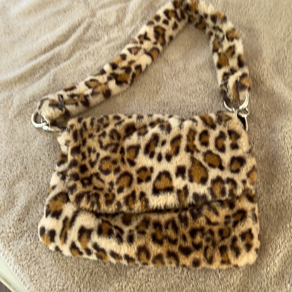 Flap over leopard fuzzy bag